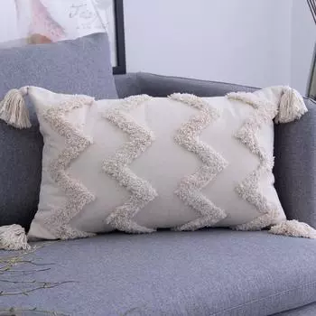 Чехол для подушки с кисточками в богемном стиле 45x45 см/30x50 см, бежевый чехол для подушки ручной работы, квадратный чехол в стиле бохо для гостиной, спальни, дома E 30x50cm