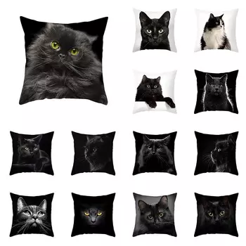 Чехол для подушки с милым котенком и животным принтом для дома, гостиной, украшения дивана, квадратная полиэстеровая подушка, чехол для подушки 45X45 см 40X40CM