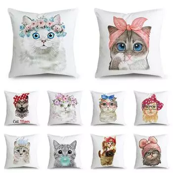 Чехол для подушки с милым котом для гостиной, автомобиля, дивана, стула, персиковой кожи, домашний декор, наволочка 40x40cm