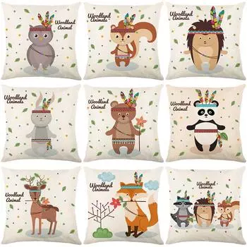 Чехол для подушки с милым принтом животных, льняной принт, чехол для дивана, подушка для гостиной, спальни, чехол для подушки 45*45cm JYM489-1