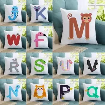 Чехол для подушки с милыми мультяшными животными, английским алфавитом, детская игровая наволочка, украшение для дома, чехол для дивана, гостиной 40x40cm