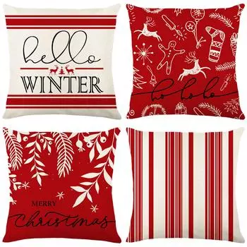 Чехол для подушки с принтом букв, рождественский чехол для подушки для дивана, спальни, чехол для подушки из льна в полоску 45*45cm JYM225-1