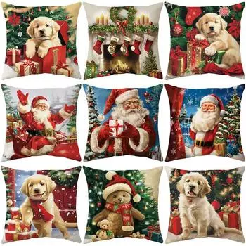 Чехол для подушки с принтом Christmas Pet Series, ультрамягкий, короткий, плюшевый, декоративный чехол для диванной подушки с принтом 45*45cm CR035-1