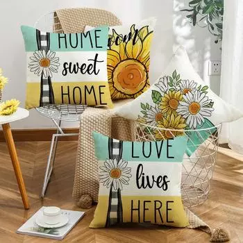 Чехол для подушки с принтом подсолнухов Чехол для подушки с принтом ромашек Чехол для подушки из льна Чехол для подушки с принтом гостиной 45*45cmJYM310-1