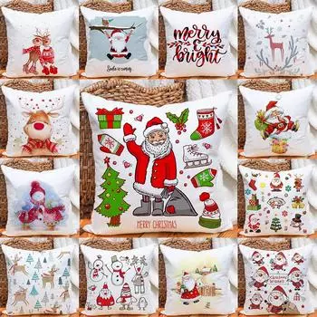 Чехол для подушки с принтом Санта-оленя и снеговика, домашний декор, наволочка для гостиной, дивана, офиса, наволочки для подушек, лучшие рождественские подарки 450mm*450mm