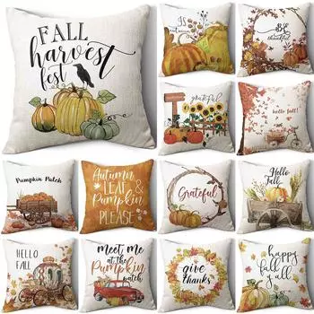 Чехол для подушки с принтом тыквы на День благодарения, кленовый лист, украшение для дома, гостиной, дивана, 45x45 см 40X40CM