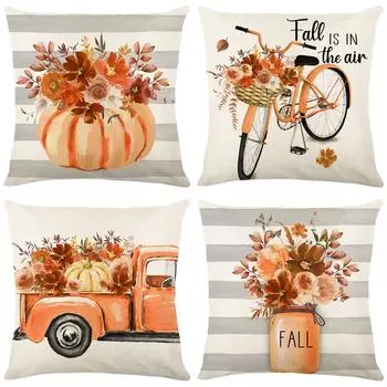 Чехол для подушки с принтом тыквы, осеннее растение, цветок, украшение для гостиной, льняная подушка для дома, спальни, чехол для подушки 45*45cm JYM331-1