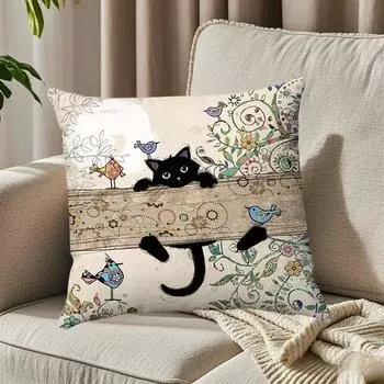 Чехол для подушки с рисунком мультяшного кота из супермягкого короткого плюшевого материала для домашнего дивана, декоративная наволочка