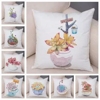Чехол для подушки с рисунком растения, спальня, гостиная, автомобиль, диван, наволочка, акварель, сочная наволочка, орнамент 40x40cm