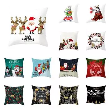 Чехол для подушки с рисунком рождественского оленя Санта-Клауса, украшение для дивана в гостиной, квадратная наволочка из полиэстера 40X40CM