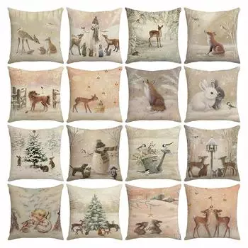 Чехол для подушки с рождественским принтом лося, льняной чехол для праздничной подушки, чехол для гостиной, спальни 45*45cm JYM481-1