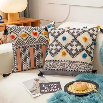 Чехол для подушки с вышивкой Bohemia, коричневый, в этническом стиле Boho, с кисточками, 45x45 см/30x50 см HomeDecoration 1 piece 45x45cm