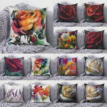 Чехол для подушки в скандинавском стиле с романтическим принтом розы для дома, гостиной, украшения дивана, квадратная наволочка 45*45 см 40X40CM