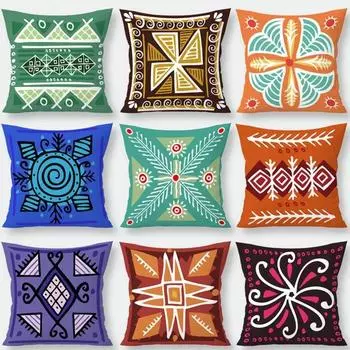 Чехол для подушки в стиле бохо с абстрактным геометрическим рисунком и цветочным узором для домашнего дивана, садового кресла, подушка в марокканском стиле 40x40cm