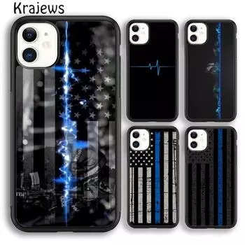 Чехол для полицейского телефона Krajews THIN BLUE LINE для iPhone 14 5 6s 7 8 plus X XR XS 11 12 13 pro max Samsung Galaxy S21 S22 ultra iPhone 6plus