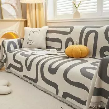 Чехол для полотенца на диван с простым линейным узором, двусторонний чехол для дивана из шенилла, чехол для дивана в гостиную на 1/2/3/4 места, универсальный, четыре сезона 180x130cm света кофе