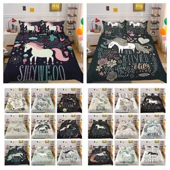 Чехол для постельного комплекта с принтом единорога Покрывала из полиэстера двойного размера Дизайн для подростков Высококачественный домашний текстиль UK Single 135x200cm