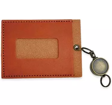 Чехол для пропуска Чехол для пропуска с катушкой Натуральная кожа Сделано в Японии Кожа Tochigi Мужская Женская (Красно-коричневый)