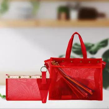 Чехол для пряжи, сумка для вязания, застежка-молния с ручкой, сетчатый тканевый органайзер для хранения игл красный