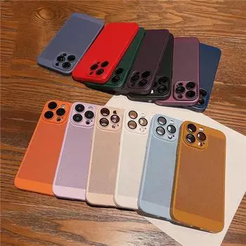 Чехол для рассеивания тепла с полной защитой и пленкой для объектива для iPhone 15 Pro Max Plus, дышащая охлаждающая сетка, жесткий защитный чехол для задней панели ПК For iPhone 15 чёрный