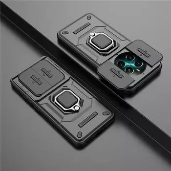 Чехол для Realme 12 Plus Чехол для Realme 12+ Чехол 6,67 дюйма Защита объектива Ударопрочный Магнитный держатель с окном Push window For Realme 12 Plus чёрный