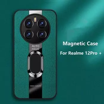 Чехол для Realme 12 Pro Plus с магнитным кольцом, задняя крышка для телефона Realme 12Pro + 5G, роскошный кожаный чехол, силиконовый противоударный бампер For Realme 12 Pro чёрный