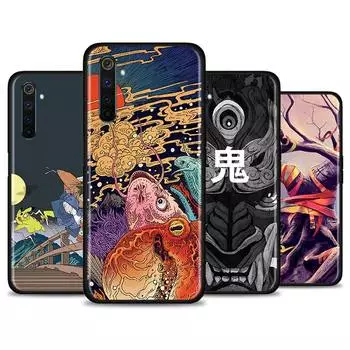 Чехол для Realme 8 C3 C21Y C11 5 6 Pro 5i 7 7i X50 X2 X3 X7 Pro V3 XT, черный чехол из ТПУ в японском стиле, художественные японские мягкие чехлы для телефонов Realme C3