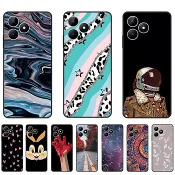 Чехол для Realme C53, 6,74 дюйма, черная задняя крышка с милым рисунком на Realme C 53, мягкий силиконовый полный защитный бампер RMX3760 C53-Style 1