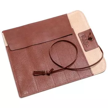 Чехол для ручки Leather Craftsman Dualline из натуральной кожи Tochigi с кожаной застежкой на 5 ручек в рулоне DU019 BR (Кафе Браун)