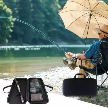 Чехол для рыболовных снастей с переносной ручкой, водонепроницаемая молния, жесткий корпус из ЭВА, удочка, катушка, приманка, аксессуары, органайзер, сумка для хранения чёрный