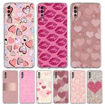 Чехол для Samsung A14 A50 A70 A30 A40 A20E A10S A20S A02S A04S A12 A22 A32 A34 A42 A52 5G A54, золотой, розовый, розовый, с блестящими сердечками, чехол Samsung A54