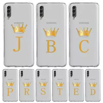 Чехол для Samsung A54 A52 A50 A70 A10 A30 A40 A20S A20E A02S A12 A14 A22 A24 A42 A34 A32 5G A04s, чехол с короной и буквами от A до b Art Samsung A52