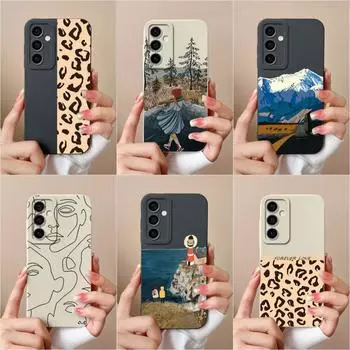 Чехол для Samsung A55 S24 + M15 A15 S24 Ultra F15 A35 Shell, модный черно-белый леопардовый принт, жидкие силиконовые мягкие чехлы для телефонов, чехлы для Galaxy Samsung A15