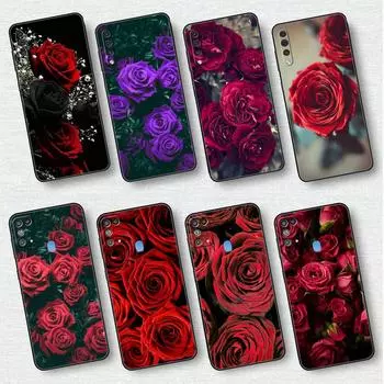 Чехол для Samsung Galaxy A50 A70 A30 A20s A20e A10 A40 A10s A10e M52 M51 M31 M30s M21 черный чехол для телефона ярко-красные розы цветы Samsung A70