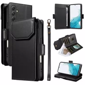 Чехол для Samsung Galaxy A54 5G с держателем для нескольких карт и ремешком, чехол для телефона из искусственной кожи, подставка Black