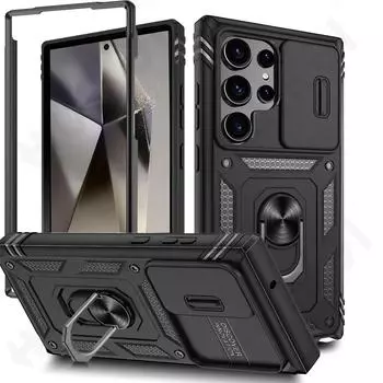 Чехол для Samsung Galaxy A55 A35 A54 A14 S24 S23 S22 S21 Ultra Plus FE 5G Slider Camera Protect 360 Full Protection Bracket Cover Samsung S24 Ultra чёрный