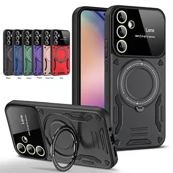 Чехол для Samsung Galaxy A55 A54 A53 A52 A50S A35 A34 A33 A32 A30S A24 A23 4G 5G Магнитное кольцо-подставка для камеры Защитный чехол для телефона Samsung A55 чёрный