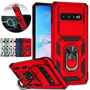 Чехол для Samsung Galaxy S10 S10 Plus, защитный чехол для объектива камеры, чехол для телефона Samsung S10 Plus, задняя крышка с магнитным кольцом и держателем For Galaxy S10 красный