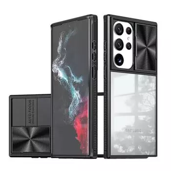 Чехол для Samsung Galaxy S23 Ultra/S23 Plus/S23, чехол со сдвижной крышкой для камеры, защита объектива, акриловый чехол с полным покрытием на 360 ° Samsung S23 Plus чёрный