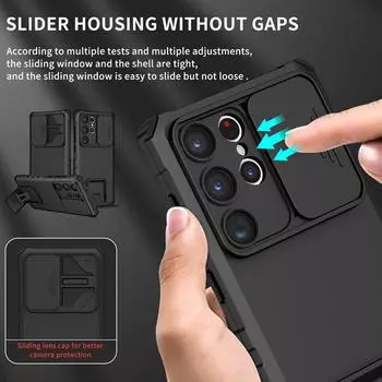 Чехол для Samsung Galaxy S23 Ultra, защитный чехол для камеры, защитный чехол для телефона Samsung S 23 Ultra S23 + Plus, задняя крышка с подставкой For Galaxy S23 чёрный
