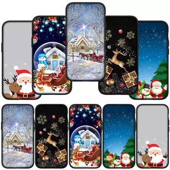 Чехол для Samsung Galaxy S24 S23 iPhone 16 15 14 Xiaomi Redmi Note 13 12 11 Plus 10 9 Pro Max X XR OPPO Huawei Deer Snowman Merry Christmas Tree Cover for iPhone 15 Plus ceil