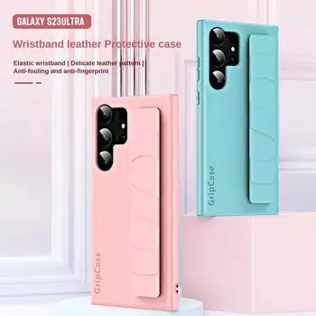 Чехол для Samsung Galaxy S24 S23 S22 Ultra Plus, простой кожаный браслет из искусственной кожи, эластичный ремешок на запястье, противоударный чехол for Galaxy S23