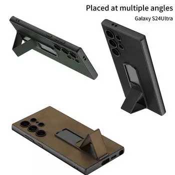 Чехол для Samsung Galaxy S24 Ultra Plus, приятный для кожи, матовый кожаный складной кронштейн, мягкий силиконовый противоударный чехол, аксессуары for Galaxy S24 Ultra&case only(no pen)