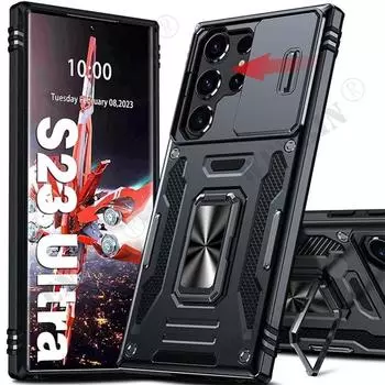 Чехол для Samsung Galaxy S24 Ultra Plus S23 S21 FE A54 A34 A14 A24 A15 A05 A05S Camera Heavy Duty Protective Magnet Ring Cove Samsung S24 Ultra чёрный