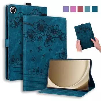 Чехол для Samsung Galaxy Tab A9 Plus 11 дюймов 2023 чехол с тиснением 3D Flower Cat Wallet Stand Cover для Galaxy Tab A9 Plus чехол Funda Tab A9 (8.7 inch)