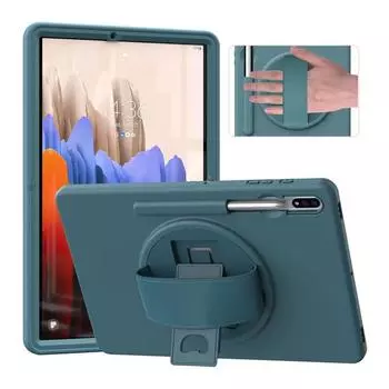 Чехол для Samsung Galaxy Tab S7 Plus 12,4 T970 T975 11 T870 T875 A7 10,4 T500 с держателем для карандашей, вращающийся чехол для планшета с ремешком на руку For Tab S7P 12.4 чёрный