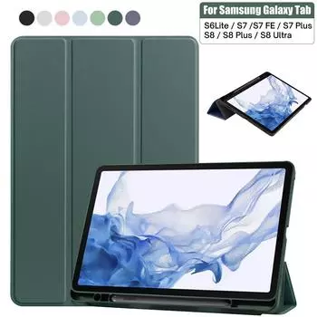 Чехол для Samsung Galaxy Tab S8 Plus 2020, умный чехол для планшета S6 Lite S7 S7EF S7Plus с тройным складным кронштейном S8 Ultra чёрный