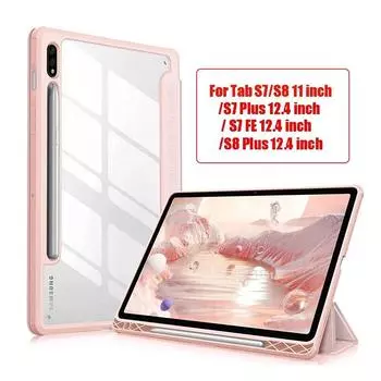 Чехол для Samsung Galaxy Tab S8 S7 Plus FE 12,4 дюйма, прозрачная задняя крышка для планшета Tab S7 S8, 11 дюймов, 2020, с держателем для карандашей Tab S7 FE 12.4 чёрный