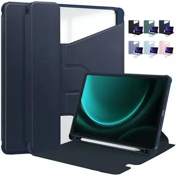 Чехол для Samsung Galaxy Tab S9 FE Plus 12,4 с держателем для ручки, вращающийся на 360 градусов кожаный акриловый прозрачный чехол-подставка на заднюю панель с поддержкой клавиатуры S9 FE Plus 12.4 inch