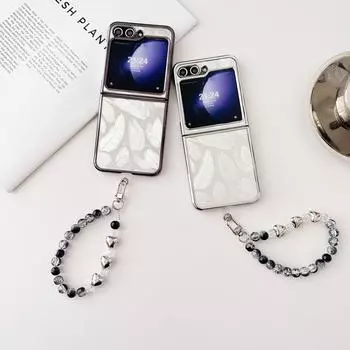 Чехол для Samsung Galaxy Z Flip5 Flip4 Flip3, 2 шт., роскошный противоударный ПК, складной браслет с сердечком, ремешок для телефона, чехол Samsung Z Flip4 чёрный